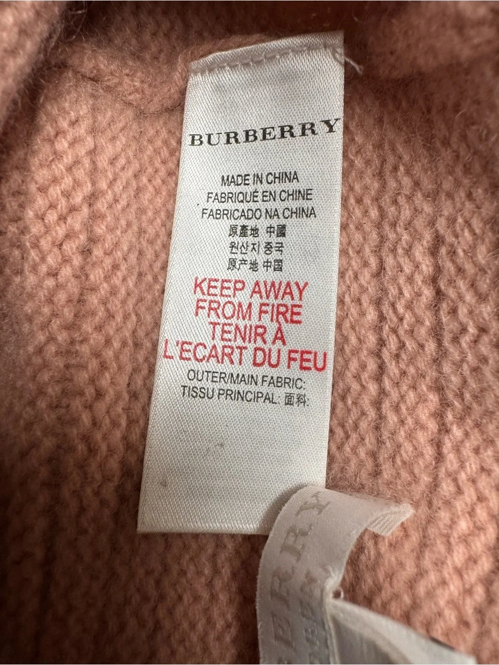 Burberry Cashmere Light Pink Knit Beanie with Logo Patch